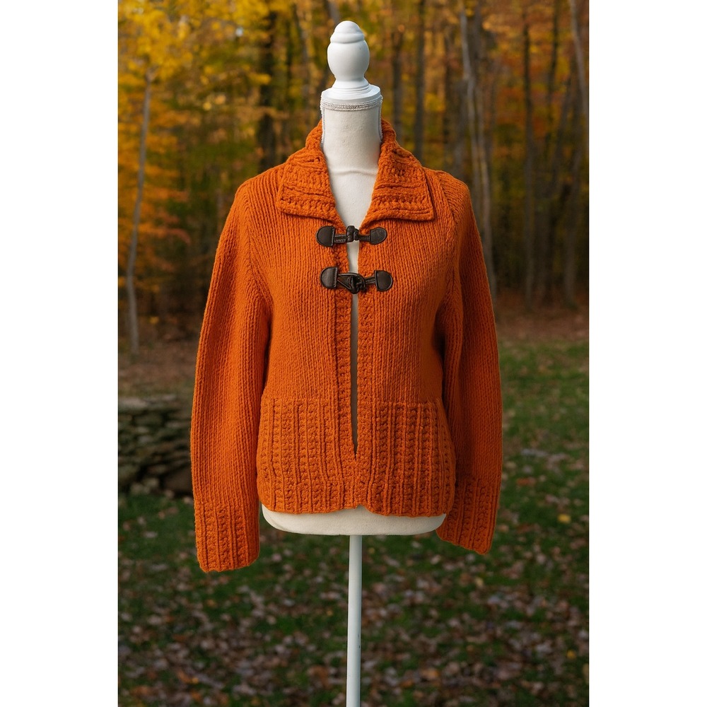 Marisa Christina Hand Knit‎ Orange Toggle Button Front Cardigan Sweater Large
